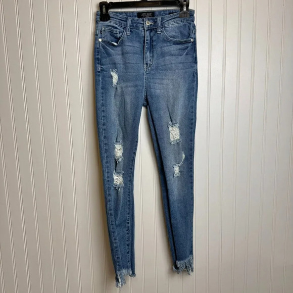 Judy Blue skinny fit distressed jeans fray hem medium wash size 3/26 Q14 - Picture 1 of 8